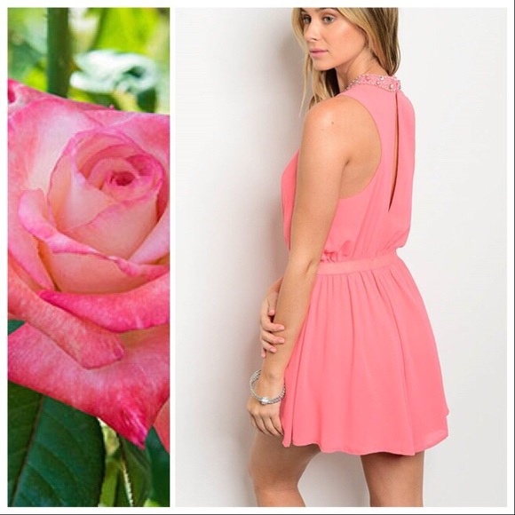 *CLEARANCE* Coral Jewel Embelished Romper - Picture 3 of 8